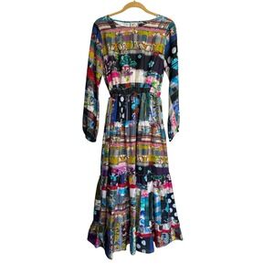 Johnny Was Sonnet Dixie Silk Dress Size S Mixed-Print Floral Tiered W/ Silk Slip